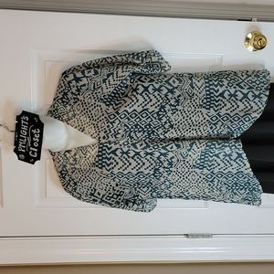 LuLaRoe Bianka Kimono Green Tan Geometric Pattern 3 (10-12)
